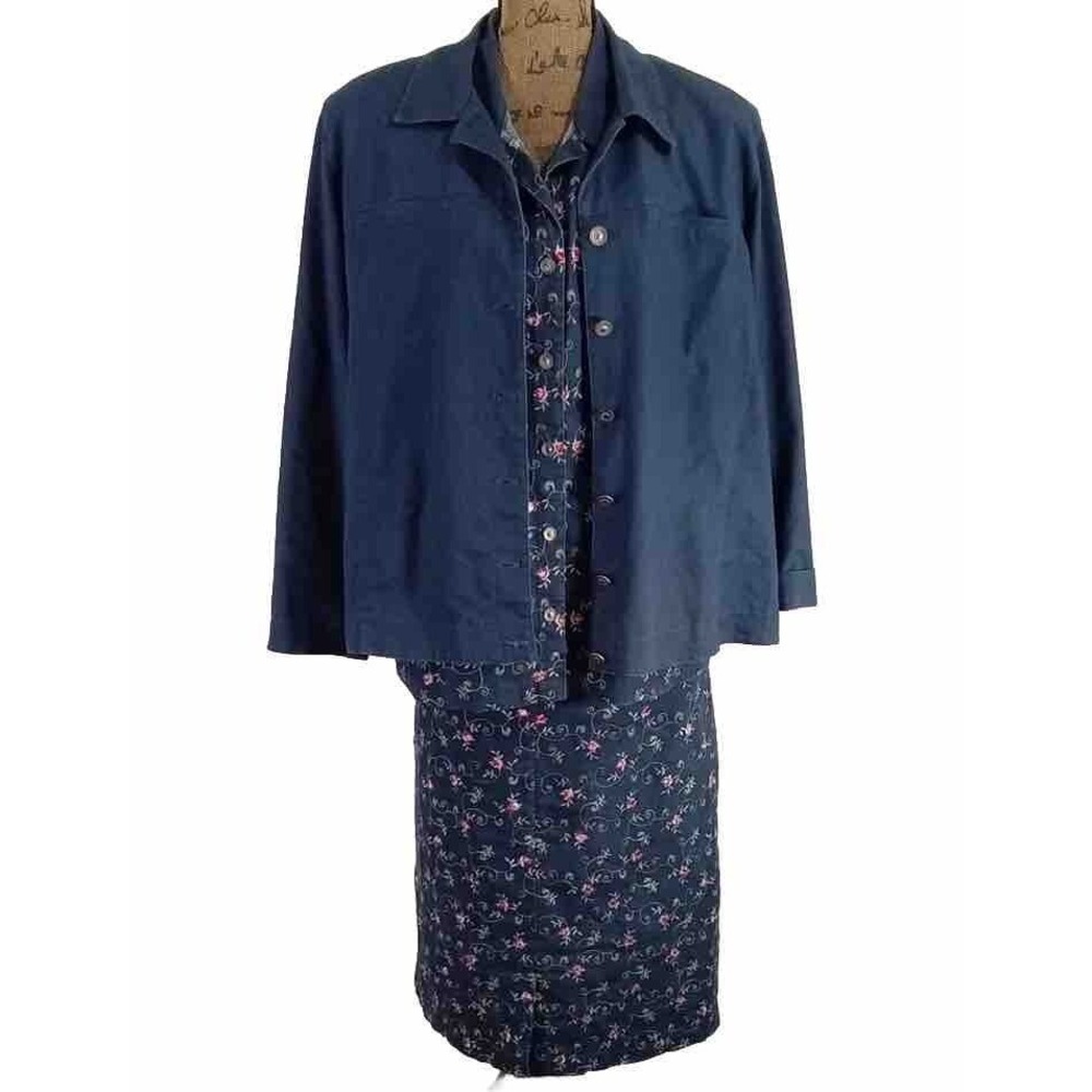 Statement Frontier Dress 16 Blue Pink Floral Embroider Modest Skirt‎ Prairie 3pc